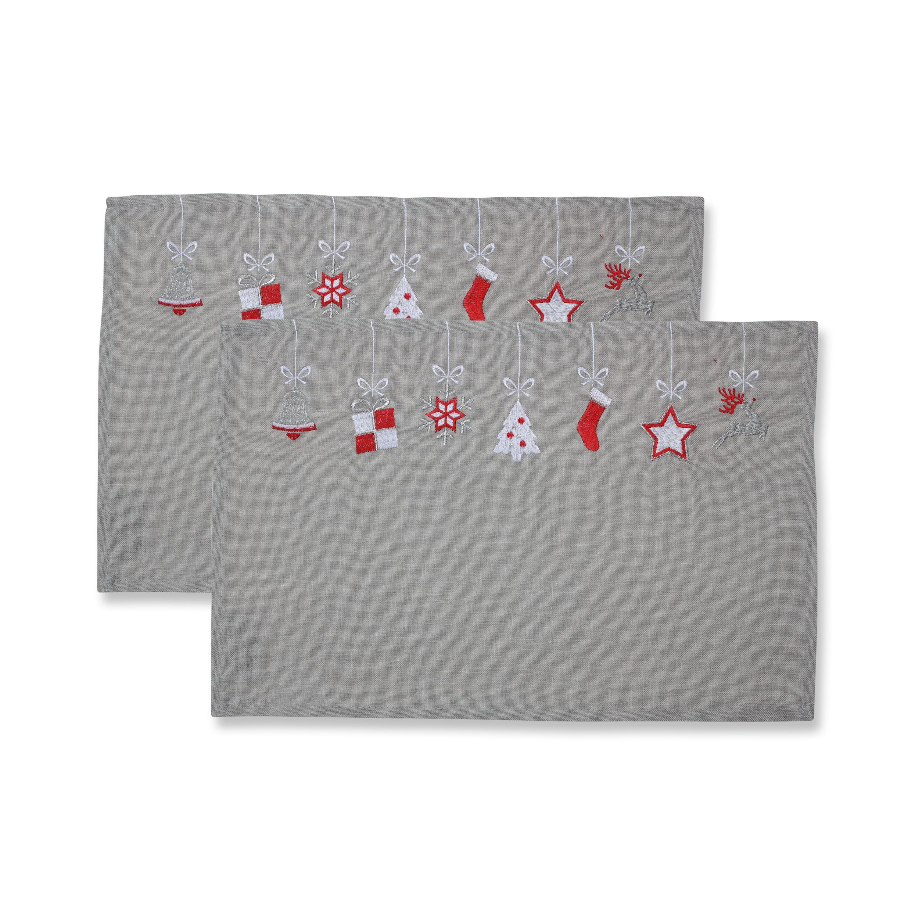 Indoor Hanging Christmas Ornaments Grey/Red Placemat (Set of 2)