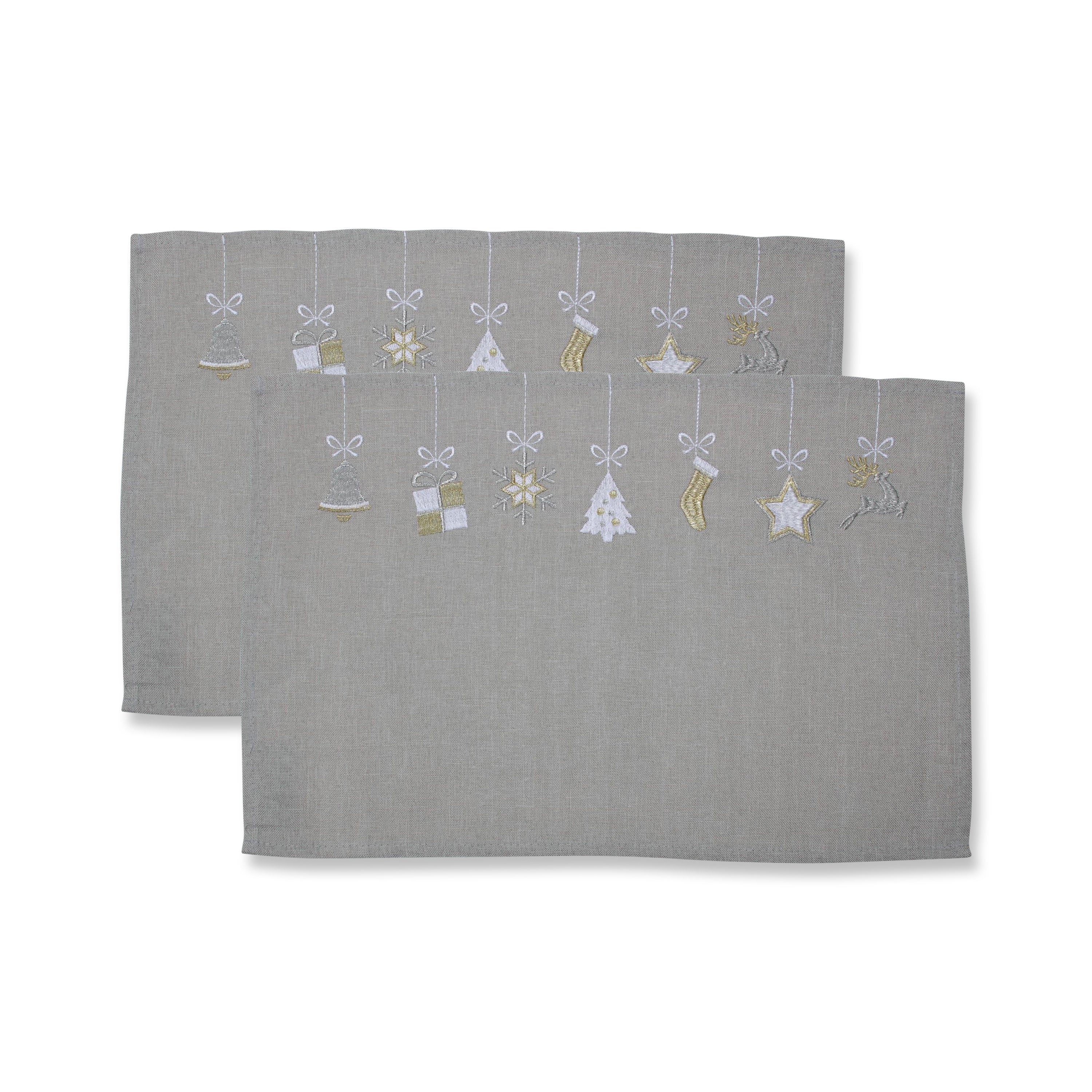 Indoor Hanging Christmas Ornaments Grey/White Placemat (Set of 2)