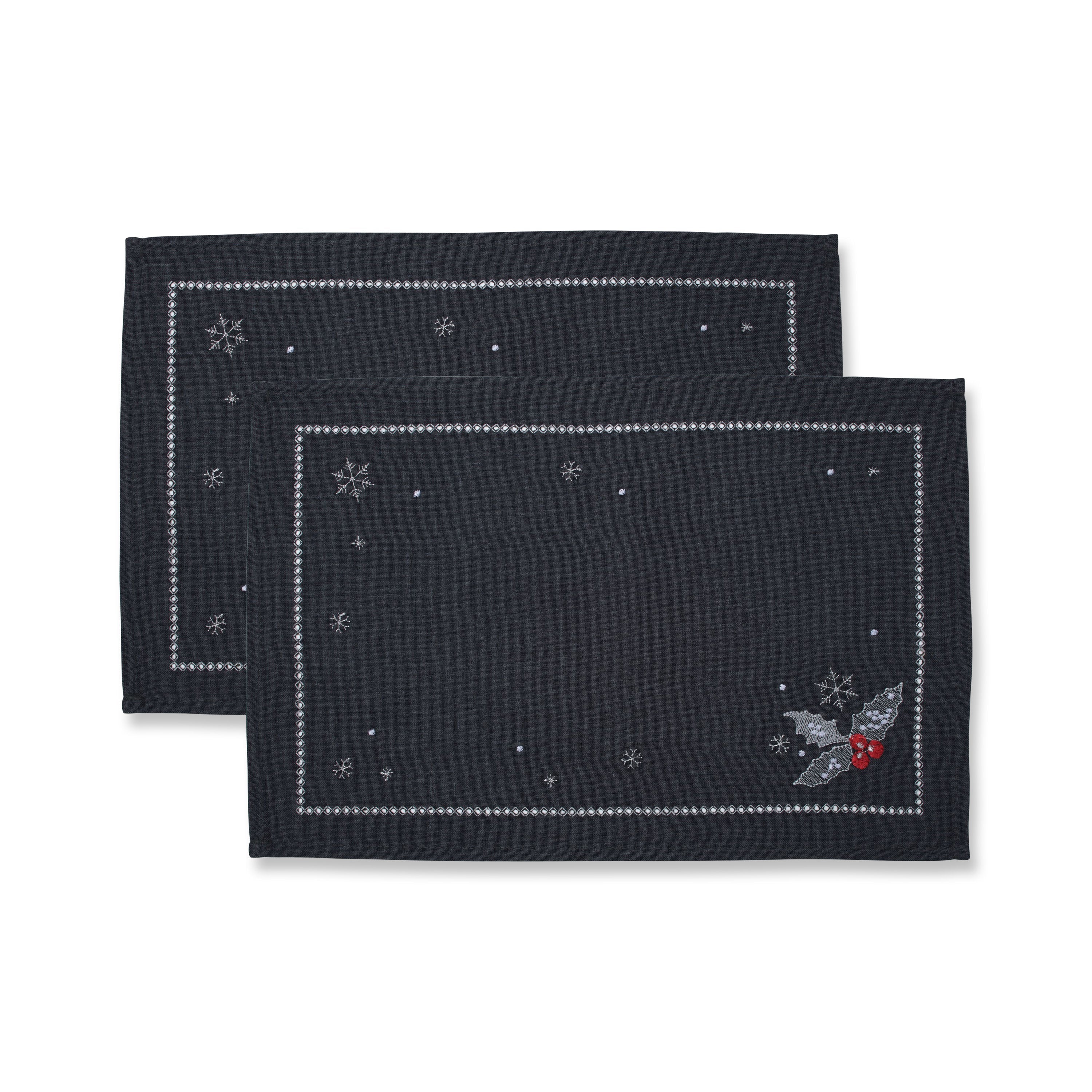 Indoor Christmas Holly Grey Placemat (Set of 2)