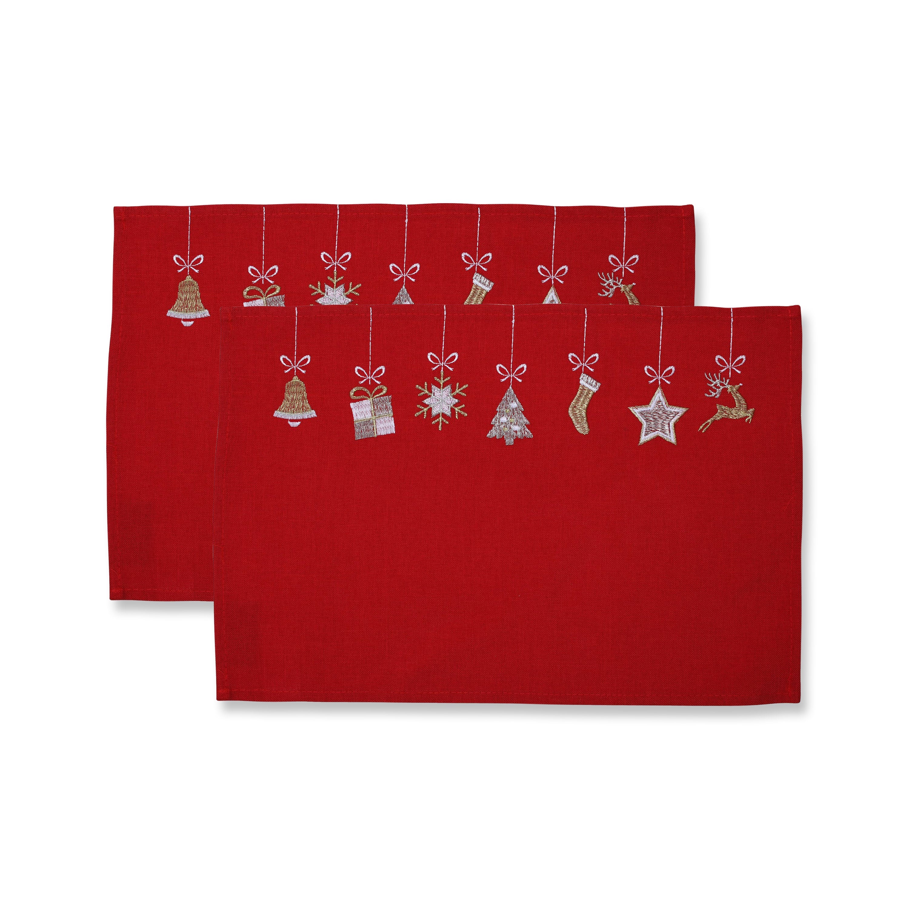 Indoor Hanging Christmas Ornaments Red Placemat (Set of 2)