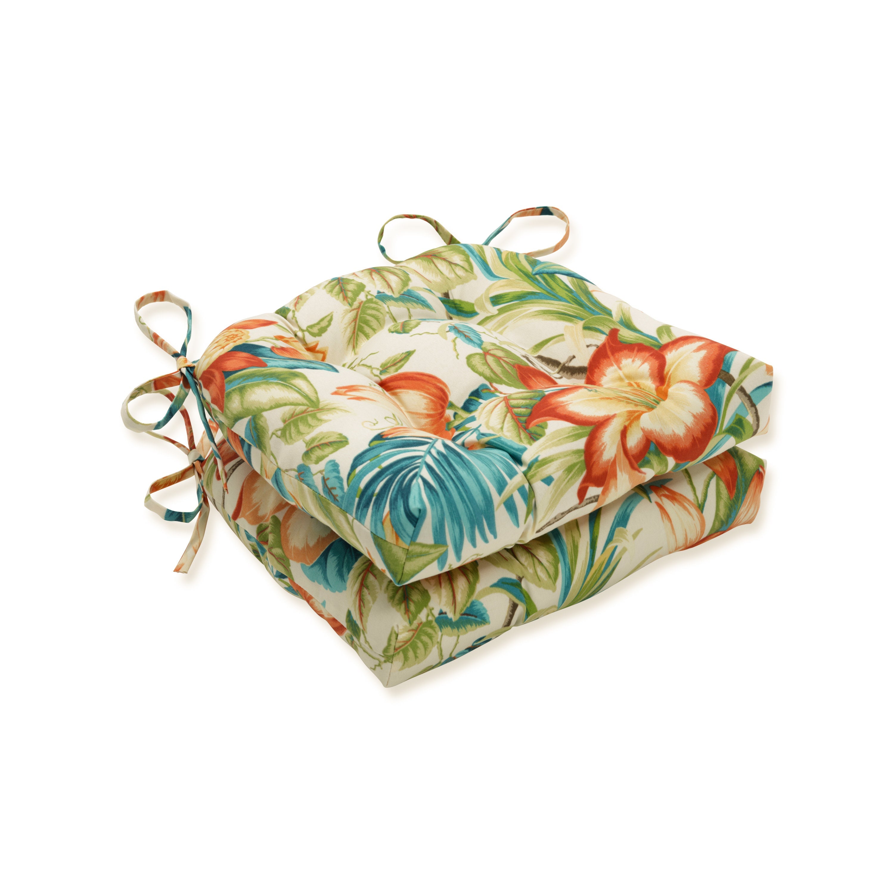 Outdoor/Indoor Botanical Glow Tiger Lily Reversible Chair Pad (Set of 2)
