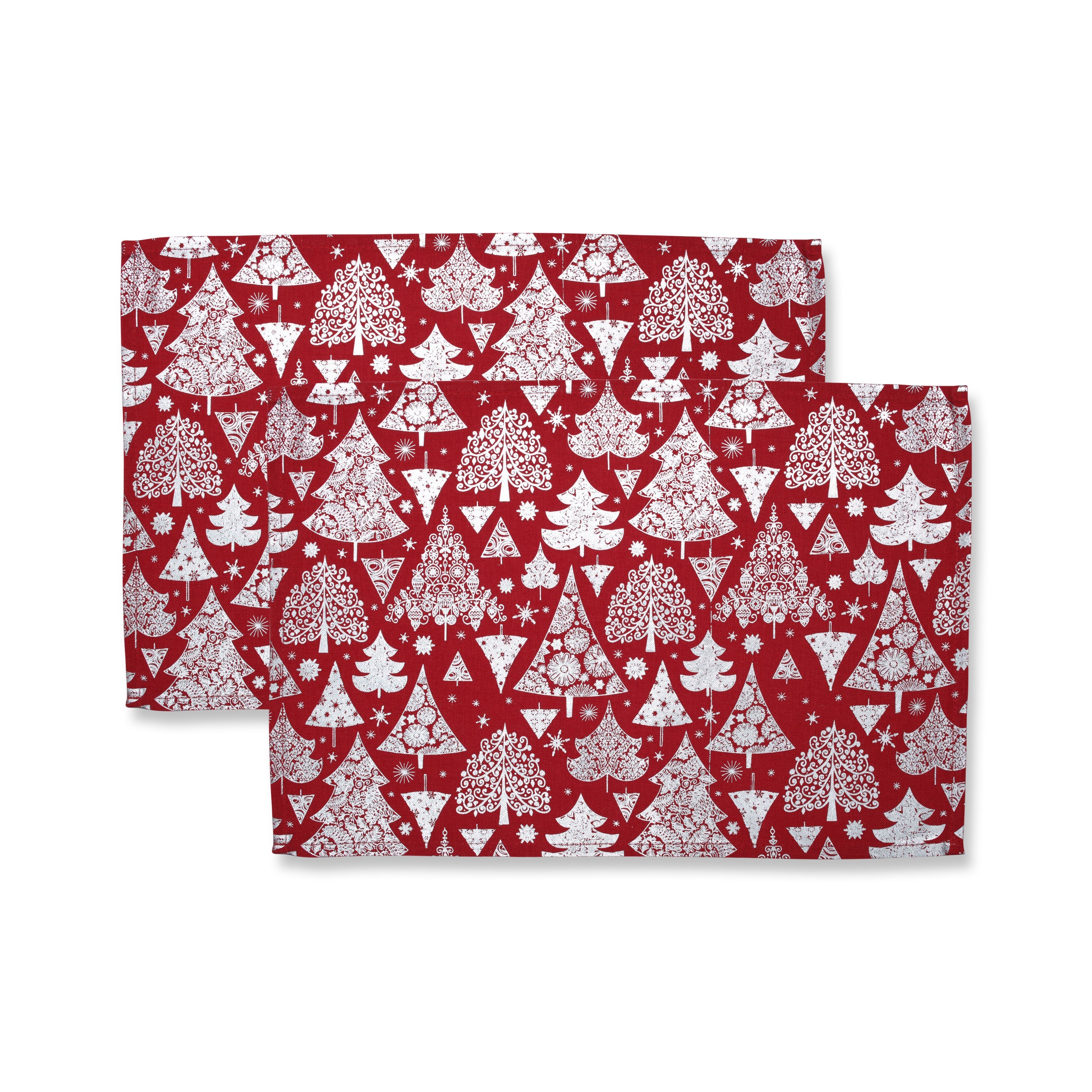 Indoor Metallic Christmas Trees Red Placemat (Set of 2)
